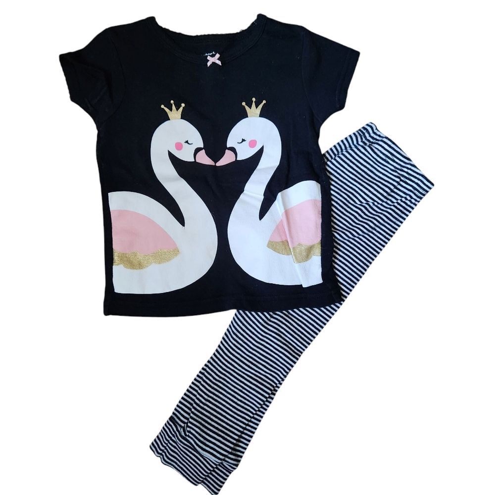 Carter's Girl's Cotton Short Sleeve Swan Pajama Set Size 18 months Black & White